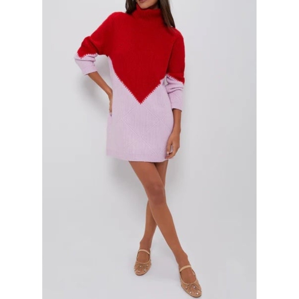 Hyacinth House Red & Pink Diamond Demi Sweater Dress Size XS Turtleneck
